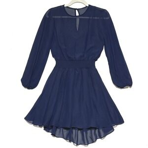 B. Smart Dress Women Sz 0 Navy Blue Smocked Waist Sheer Girlhoodcore Ruffle Cute